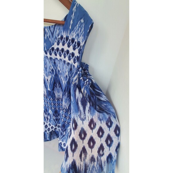 New Directions Women’s Shirt XL Blue White Cold Shoulder Blouse Top Boho Dressy - Picture 2 of 11